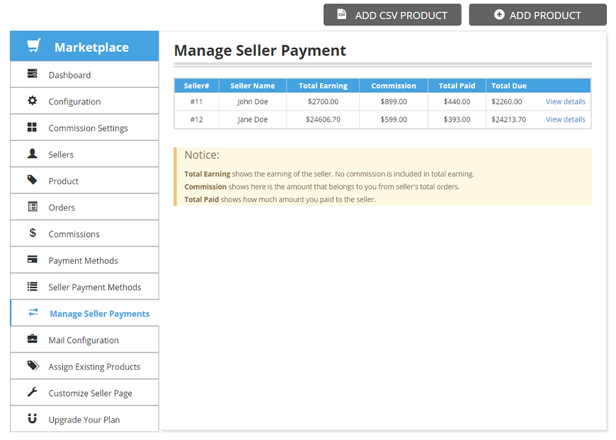 manage seller payments