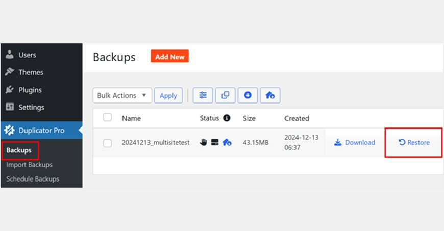 Wordpress multisite backup restore