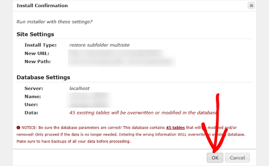 Restore backup wordpress multisite
