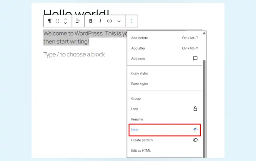 hide blocks on the frontend