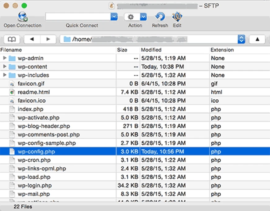 wpconfig file in sftp